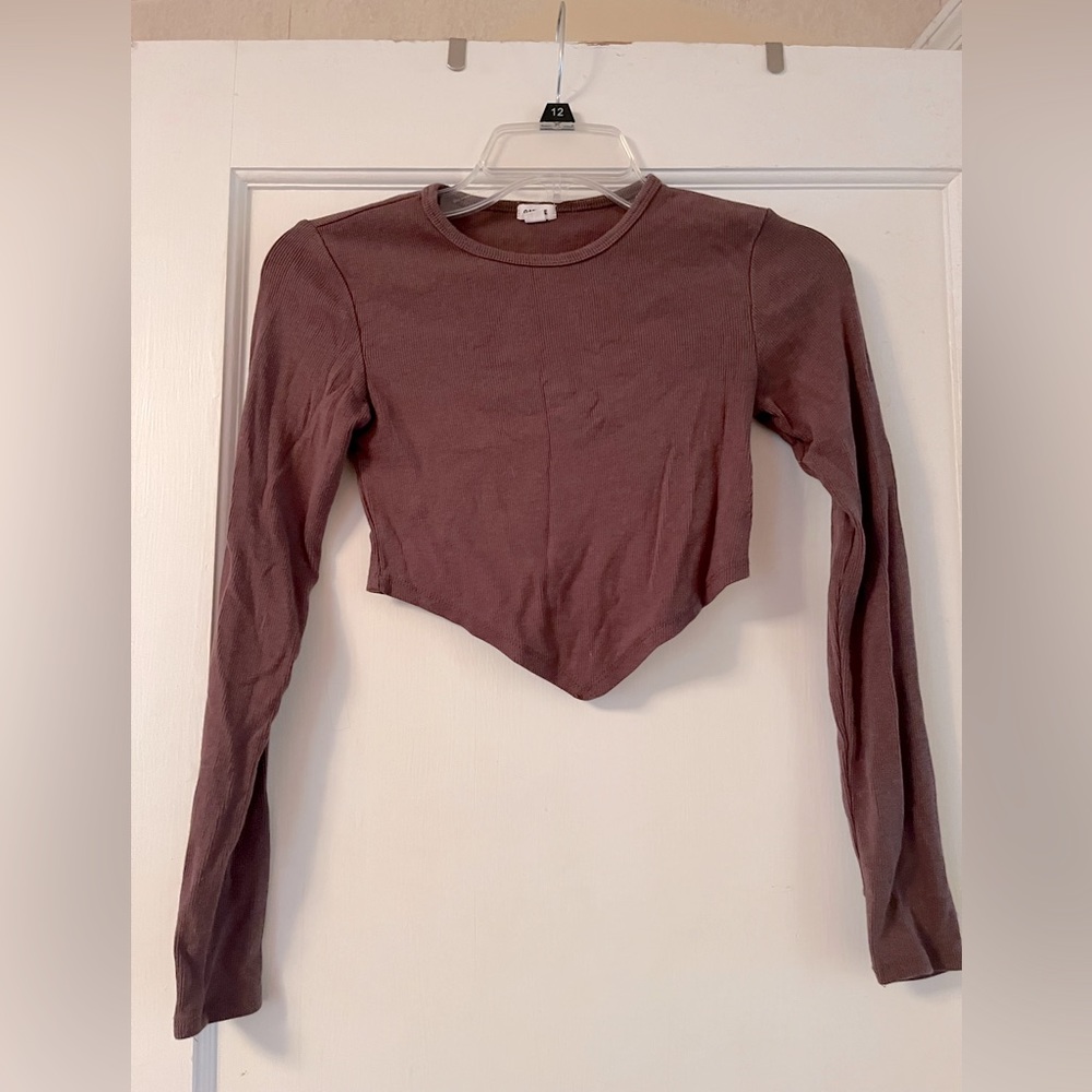 Garage Women’s Ribbed Brown Long Sleeve Crop Top Size XS